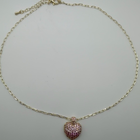 Pink Ombre CZ Heart Paperclip Chain Necklace NWT - Picture 4 of 4